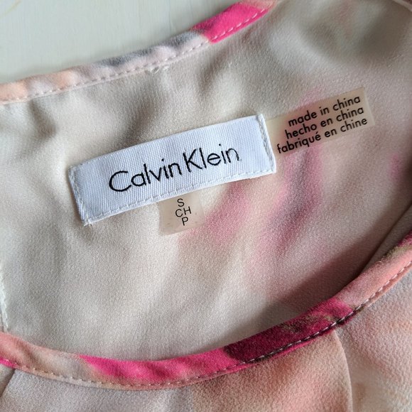 Calvin Klein Pink Fall Floral Chiffon Top - Size Small - Picture 3 of 4